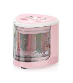 PEACH PO102 - elektrické ořezávátko na tužky, 4xAA, dětský zámek, růžové