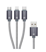 CONNECT IT Wirez 3in1 USB-C & Micro USB & Lightning, silver gray, 1,2 m