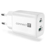 CONNECT IT Wanderer2 GaN nabíjecí adaptér 1×USB-C + 1xUSB-A, 33W PD, BÍLÝ