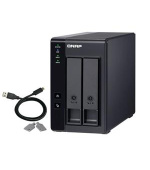 QNAP 2-bay 3.5" SATA HDD USB 3.1 Gen2 10Gbps type-C hardware RAID external enclosure. USB-C to USB-A cable included. Expansion uni