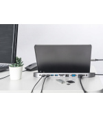 Digitus 12portová dokovací stanice USB-C, šedá, HDMI, VGA, 2x USB-C, 4x USB-A, RJ45, 1x 3,5 mm, SD / MicroSD