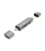 Digitus dvojitá čtečka karet OTG (USB-C + USB 3.0) 1x SD, 1x MicroSD, 1x USB 3.0, šedá