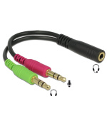 Delock adaptér stereo jack 3,5 mm 4 pin samice > 2 x stereo jack 3,5 mm 3 pin