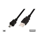 Digitus Připojovací kabel USB 2.0, typ A - mini B (5pin) M/M, 3,0 m, kompatibilní s USB 2.0, bl