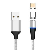 PremiumCord Magnetický micro USB a USB-C nabíjecí a datový kabel 1m, stříbrný