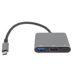 PremiumCord Adaptér USB-C na HDMI + USB3.0 + PD, rozlišení 4K a FULL HD 1080p