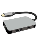 PremiumCord USB-C na HDMI + RJ45 + PD adaptér, hliníkové pouzdro