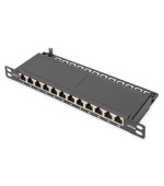 DIGITUS CAT 6A, propojovací panel třídy EA, stíněný, 12 portů, 0,5U, 10 ", černý