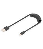 DIGITUS USB Typ A na USB  Typ C Pružinový kabel TPE USB 2.0, PD60W Max; 1m