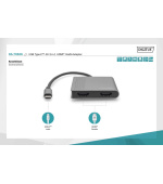 DIGITUS Adaptér USB-C - 2x HDMI, 18 cm 4K/30Hz, stříbrný, hliníkový kryt