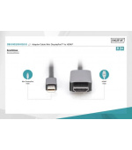 Digitus 8K@60Hz. M/M; mini DP na HDMI; kabeový  adaptér Alu Pouzdro; Černý; 1m