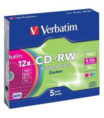 VERBATIM CD-RW SERL 700MB, 12x, colour, slim case 5 ks