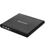 VERBATIM Externí CD/DVD Slimline vypalovačka USB 2.0 černá,Nero, adaptér USB-A na USB-C