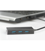 DIGITUS Hub USB 3.0, 4 porty vč. Napájení 5V / 2A Hliníkový kryt