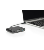 DIGITUS Adaptér USB typu C Multiport na VGA 1x VGA, 1x USB-C (PD), 1x USB 3.0, černý