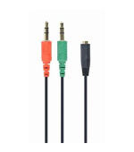 GEMBIRD CABLEXPERT Sluchátkový adaptér 3,5 mm 4-pin na 2 x 3,5 mm 3-pin jack, černý^ˇ
