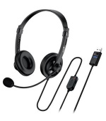 Genius headset - HS-230U, náhlavní, drátový, s mikrofonem, ovládání hlasitosti, délka kabelu 2,4m, USB, černý