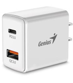 Genius PD-20AC, Napájecí adaptér, síťová nabíječka, 1× USB, 1× USB-C, 3A, Quick Charge 3.0, PD 3.0, 20W,100–240V, Bílá