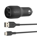 Belkin BOOST CHARGE™ 24W Duální USB-A nabíječka do auta + 1m USB-C kabel, černá