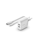 Belkin BOOST CHARGE™ Duální 24W USB-A nástěnná nabíječka + 1m lightning kabel, bílá