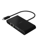 Belkin USB-C multimediální adaptér na HDMI, VGA, RJ45, USB-A 3.0 , až 100W napájení Power Delivery, černá