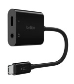 Belkin USB-C adaptér/rozdvojka 1x USB-C M/ 1x USB-C F napájení 60W + 1x 3,5mm jack, černá