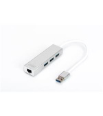 DIGITUS USB 3.0 HUB, 3 porty a Gigabit LAN adaptér 3xUSB A / F, 1xUSB A / M, 1xRJ45 LAN, Win / Mac OS