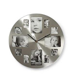 Nedis CLWA003PH40 - Kulaté Nástěnné Hodiny | Průměr 40 cm | Foto rámeček | Stříbrná