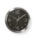 Nedis CLWA010MT30BK - Kulaté Nástěnné Hodiny | Průměr 30 cm | Černá a Nerezová Ocel