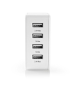 Nedis WCHAU481AWT - Síťová nabíječka | 4.8 A | 4 výstupy | USB-A | Bílá barva