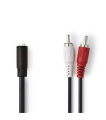 Nedis CAGB22255BK02 - Stereofonní Audio Kabel | 2x RCA Zástrčka - 3,5mm Zásuvka | 0,2 m | Černá barva