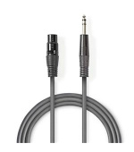 Nedis COTH15110GY15 - Vyvážený XLR Audiokabel | XLR 3pinová Zásuvka – 6,35mm Zástrčka | 1,5 m | Šedá barva