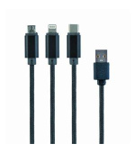 GEMBIRD CABLEXPERT Kabel USB A Male/Micro B + Type-C + Lightning, 1m, opletený, černý, blister