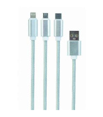 GEMBIRD CABLEXPERT Kabel USB A Male/Micro USB + Type-C + Lightning, 1m, opletený, stříbrný, blister