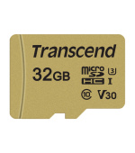 Transcend 32GB microSDHC 500S UHS-I U3 V30 (Class 10) MLC paměťová karta (s adaptérem), 95MB/s R, 55MB/s W