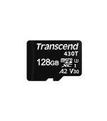 Transcend 128GB microSDXC430T UHS-I U3 (Class 10) V30 A2 3K P/E paměťová karta, 100MB/s R, 70MB/s W, černá, tray balení