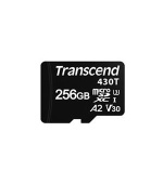 Transcend 256GB microSDXC430T UHS-I U3 (Class 10) V30 A2 3K P/E paměťová karta, 100MB/s R, 70MB/s W, černá, tray balení