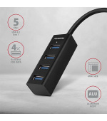 AXAGON HUE-M1C, 4x USB 3.2 Gen 1 MINI hub, kovový, kabel USB-C 20cm