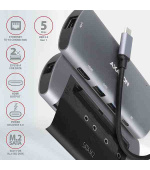 AXAGON HMC-6M2, USB 3.2 Gen 1 hub, porty 2x USB-A, HDMI, RJ-45 GLAN, SATA M.2 slot, PD 100W, kabel USB-C 18cm