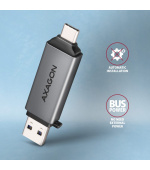 AXAGON CRE-DAC, USB-C + USB-A, 5 Gbps - MINI čtečka karet, 2-slot & lun SD/microSD, podpora UHS-I