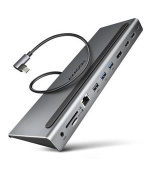 AXAGON HMC-4KX3, USB 3.2 Gen 1 hub, porty 3x USB-A, DP, HDMI 4k/60Hz, RJ-45, čtečka karet, PD 100W, kabel USB-C 40cm