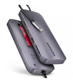AXAGON HMC-6GM2 Multi portový USB-C 10Gbps hub. NVMe/SATA M.2, HDMI, čtečka karet a Power Delivery. Kabel USB-C 20 cm