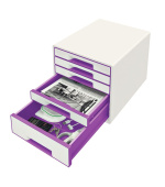 LEITZ Zásuvkový box  WOW CUBE, 5 zásuvek, bílá/purpurová