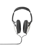 Nedis HPWD1201BK - Kabelová Sluchátka | Přes Uši | Kulatý Kabel 6 m | Ovládání Hlasitosti | Černá / Stříbrná
