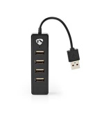 Nedis UHUBU2420BK - Počítačový Rozbočovač | USB-A Zástrčka | 4x USB A Female | 4 Porty | USB 2.0 | Napájení z USB