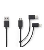 Nedis CCGL60620BK10 - USB 2.0 kabel 3v1 | USB-A Zástrčka - USB-C/Micro USB-B/Apple Lighting Zástrčka | 1 m | Černá