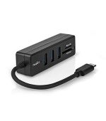 Nedis CCGB64250BK01 - USB hub| 1x USB-C™ | 3x USB A Zásuvka | 5 Portů | USB 3.2 Gen 1 | Napájení z USB | 5 Gbps | SD & M