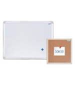 AVELI Magnetická tabule 60x45 cm, hliníkový rám+korková nástěnka 30x30 cm