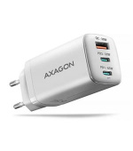 AXAGON ACU-DPQ65W, GaN nabíječka do sítě 65W, 3x port (USB-A + dual USB-C), PD3.0/QC4+/PPS/Apple, bílá