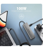 AXAGON HMC-5H, USB 5Gbps hub, 3x USB-A, HDMI 4k/30Hz, PD 100W, kabel USB-C 100cm